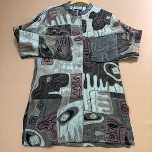 Chicos Design Womens Silk Blend Abstract Patchwork Tunic Jacket Size 0 S Artsy